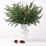 florisso Artificial Christmas Norfolk Pine Stems Branches for Vases,12 Bundles Faux Pine Branches with 5 PCS Big Pinecones Stems Fake Greenery Evergreen Real Touch for Holiday Winter Table Xmas Decor