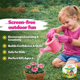 Pink Kids Gardening Tools - Includes Sturdy Tote Bag, Watering Can, Gloves, Shovels, Garden Stakes, and a Delightful Children's Book How to Garden Tale - Kids Garden Tool Set for Toddler Age on up.