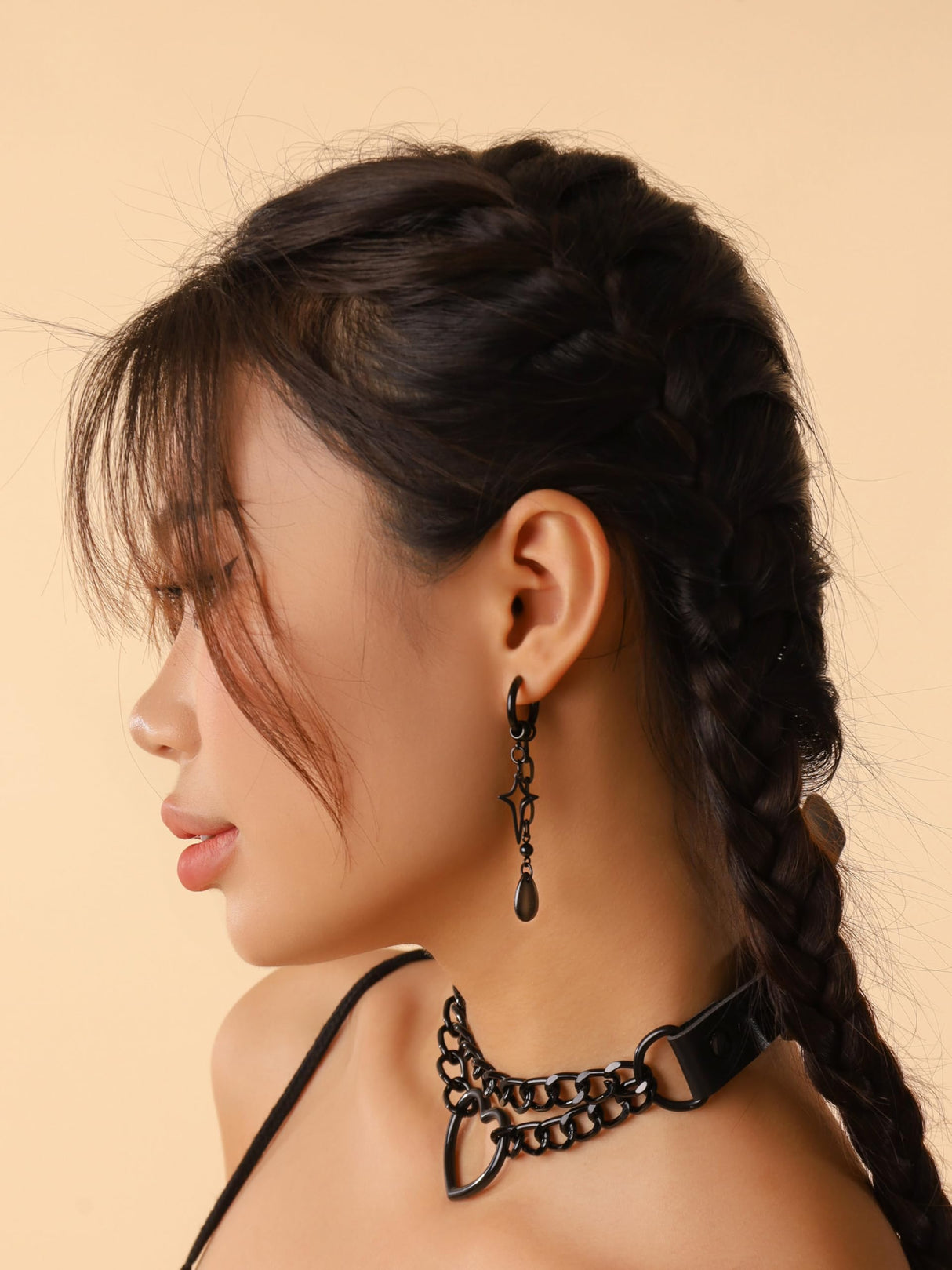 Black Teardrop Spike Star Hoop Earrings, Goth Grunge Emo Punk Y2k Earrings