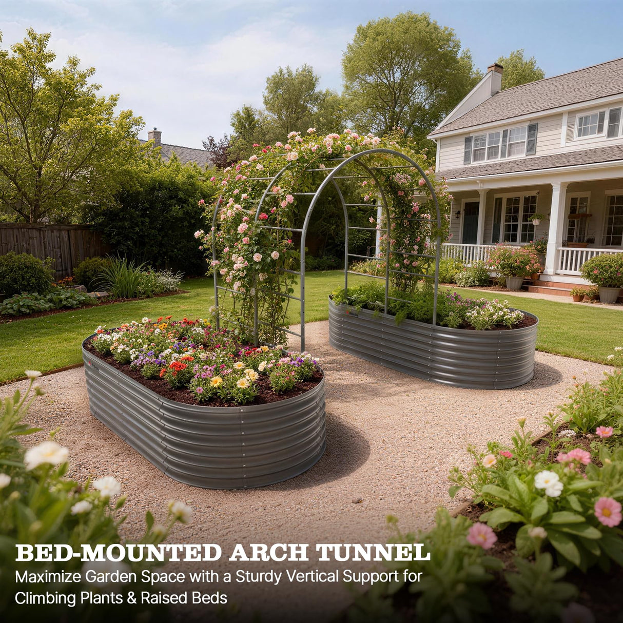 Anleolife 4x6ft Galvanized Garden Arch Trellis, Raised Beds and Vines