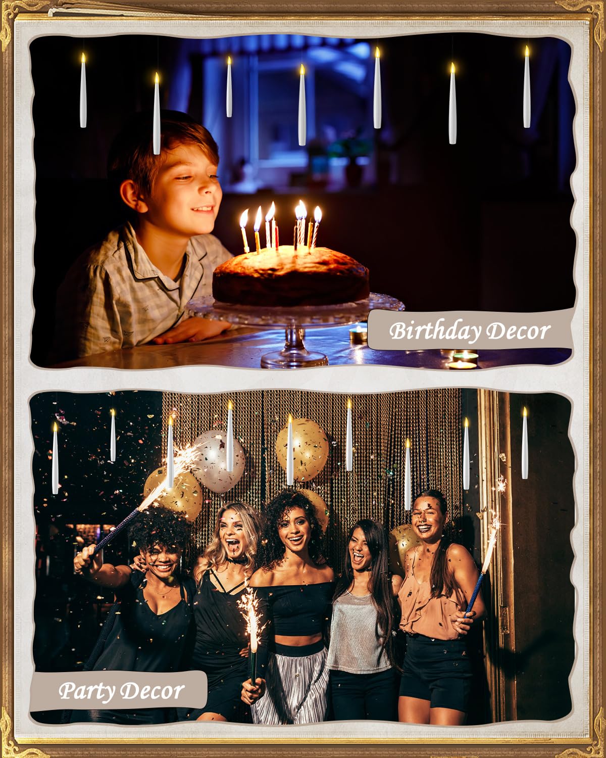 TLPUHU Floating Candles with Wand 20PCs -Halloween Magic Hanging Flameless Candles Taper Candles with Remote for Christmas Window Home Bedroom Birthday Party Decorations