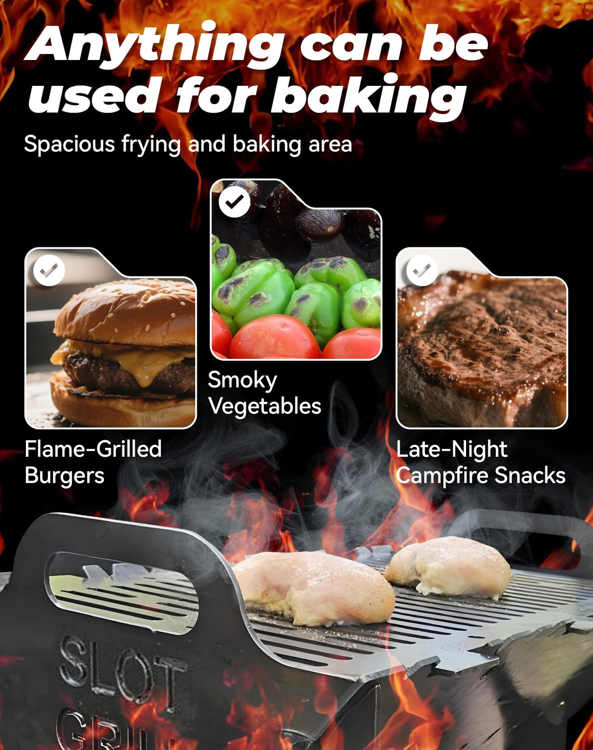 Slot Grill - Collapsible Bbq Grill For Easy Storage Steel, Stainless Steel Portable Slot Grill Collapsible Bbq Grill For Travel, Party, Large Cooking Surface, Adjustable Tool-Free Assembly