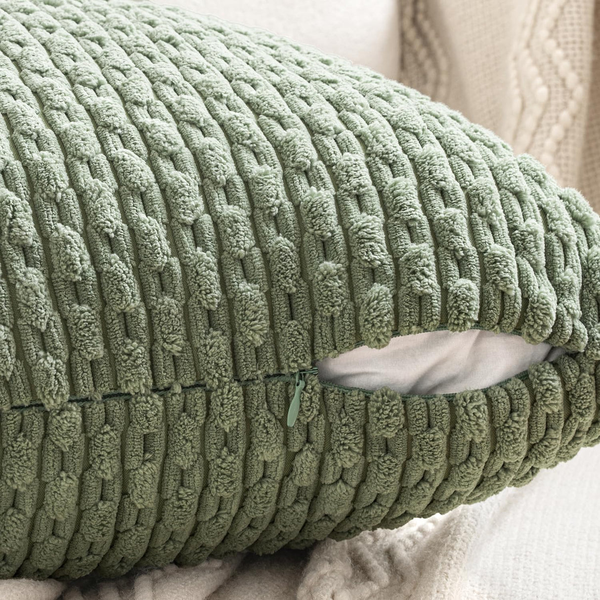 MIULEE Decorative Sage Green Christmas Throw Pillow Covers Soft Couch Set of 4 Boho Striped Cushion Covers Corduroy Pillowcases Farmhouse Home Decor for Couch Bed Sofa Room 18x18 Inch Forest Green