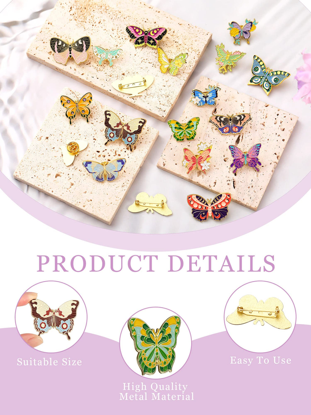 Hanaive 20 Pieces Butterfly Pins for Backpack Butterfly Brooches Cute Cool Horror Lapel Pins for Hats Clothes Decoration Gift