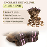 Human Hair Bundles 4 Bundles 18 20 22 24 Inch Hair Extensions Honey Blonde Highlight Body Wave Human Hair 100% Unprocessed Brazilian Virgin Hair Quick Weave P4/27