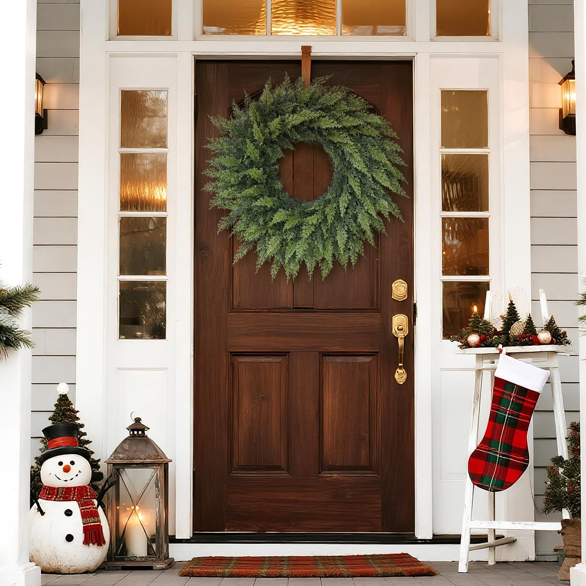 24" Lifelike Touch Artificial Cedar Wreath for Front Door Christmas Decor