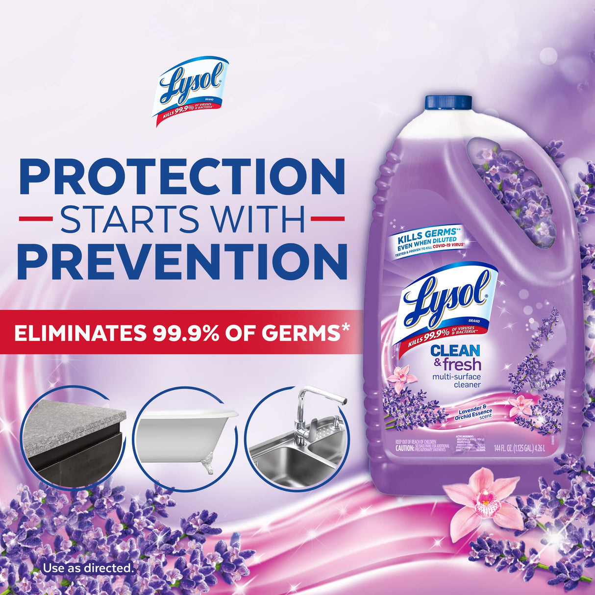 Lysol Multi-Surface Cleaner, Sanitizing and Disinfecting Pour, to Clean and Deodorize, Lavender and Orchard Essence, 144oz (Pack of 4)