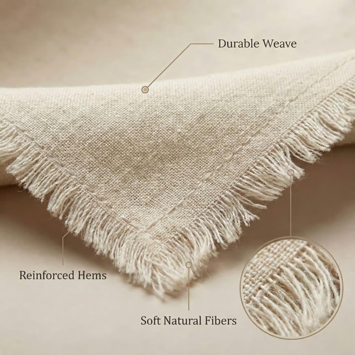 Accent Home Natural Linen Cloth Napkins, Set of 12, 18x18 Inches