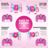 Amicool Remote Control Car for Girls 3-12 with Flashing Light, Toys 4 5 6 7 8 9 Years Old Girl Birthday Gifts Idea, RC Cars Stunt 4WD 2.4Ghz Double Sided 360° Flip, Present for Kids, Christmas, Pink