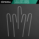 SUMGROW 120 Pack Drip Tubing Stakes, 5 inch Galvanized Steel Landscape Staples for 1/4" or 1/8" Diameter Tubing - Irrigation Anchors for Garden and Lawn