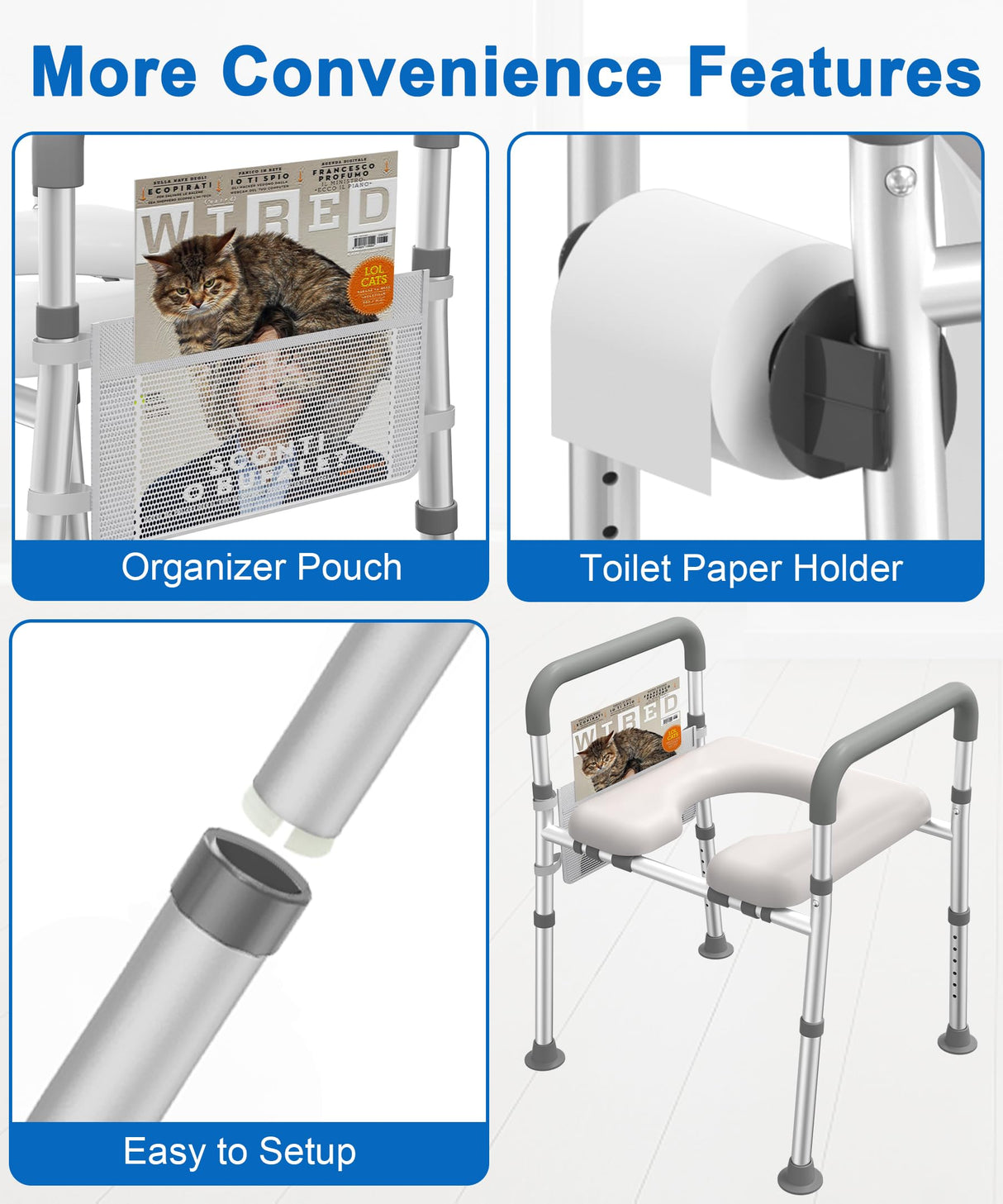 HOMLAND Raised Toilet Seat with Handles, Toilet Seat Riser for Seniors with Adjustable Height & Width, FSA HSA Eligible 400lb Handicap Elevated Toilet Seat for Elderly, Pregnant, Fit Any Toilet