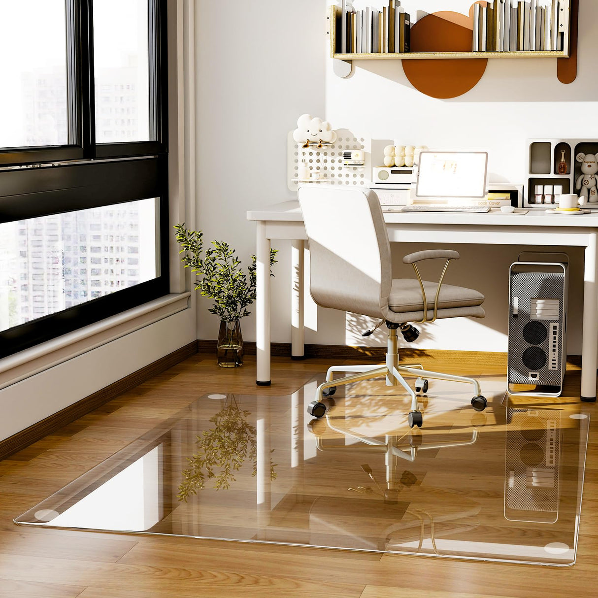 GLSLAND Irregular Tempered Glass Floor Mat - 45" x 53" Office Chair Mat for Carpet Clear Duty Hard Rolling Glass Mat 1/5" Thick for Hardwood Floor/Carpeted Floors, Clear