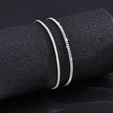 Silver Bracelets for Men, Stackable Fashion Cuban Snake Chain Set, 7 Inch