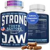 Strong Jaw Tooth Restore for Adults with Remineralizing Gum Support 180 Capsules Made in USA - Teeth Vitamins for Strong Teeth Bone Health Supplement Calcium VitaminD3 Hydroxyapatite Enamel Repair
