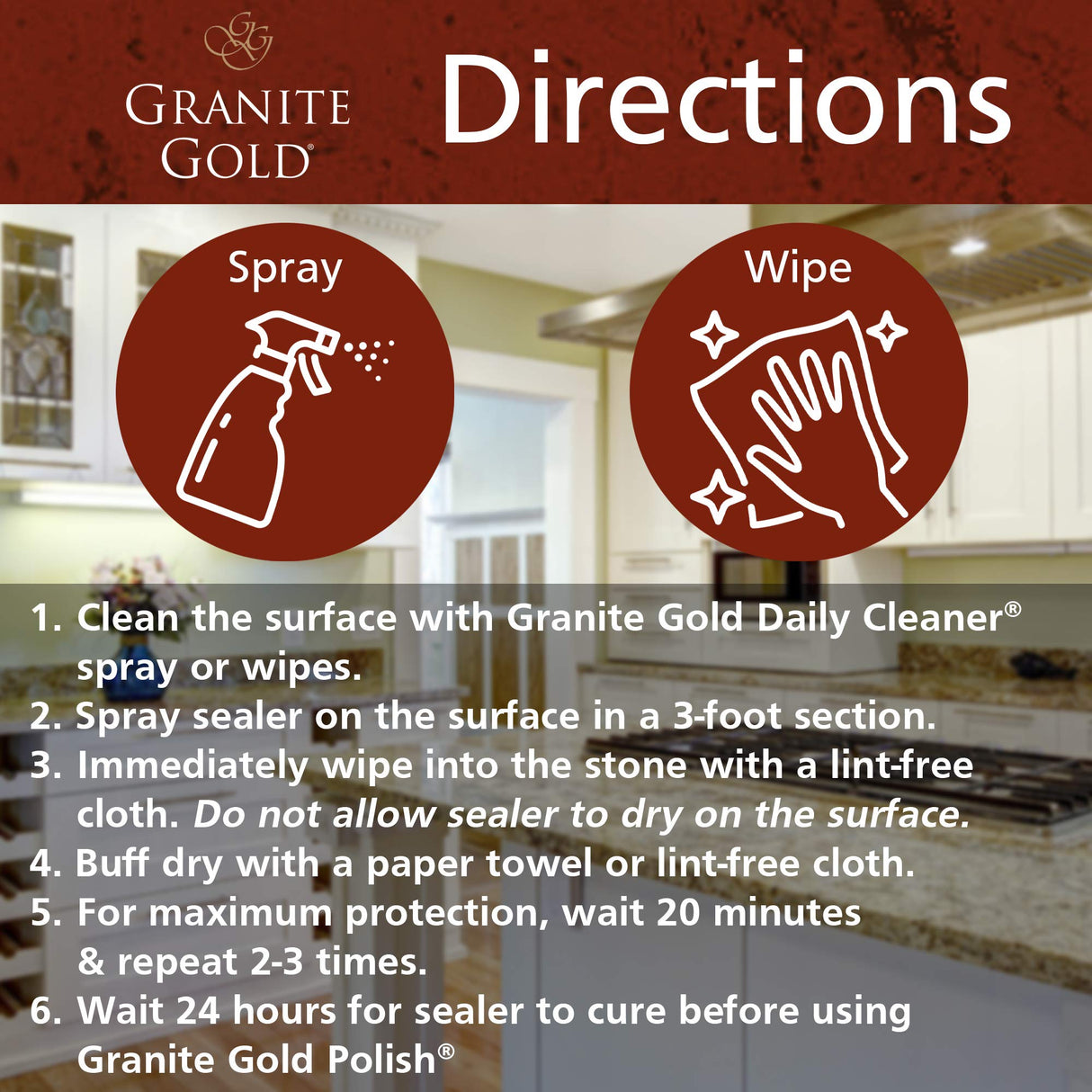 Granite Gold Water-Based Sealer Spray Protection for Granite, Marble, Travertine, Natural Stone Countertops, 24 Fluid Ounces, 1-Pack