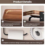 TOKCKYBL Toilet Paper Holder with Walnut Wood Shelf - Wall Mount & Self-Adhesive Bathroom Tissue Holder, Black Stainless Steel with Walnut Shelf for Phone - Home Apartment Restroom Decor Essentials