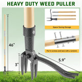 BellaJoyz Weed Puller Tool, Stand Up Heavy Duty Weed Remover Tool with Long Handle & 4-Claw Steel Head, Bamboo Garden Hand Weeding Tool - Easily Remove Weeds Without Bending, Pulling,or Kneeling