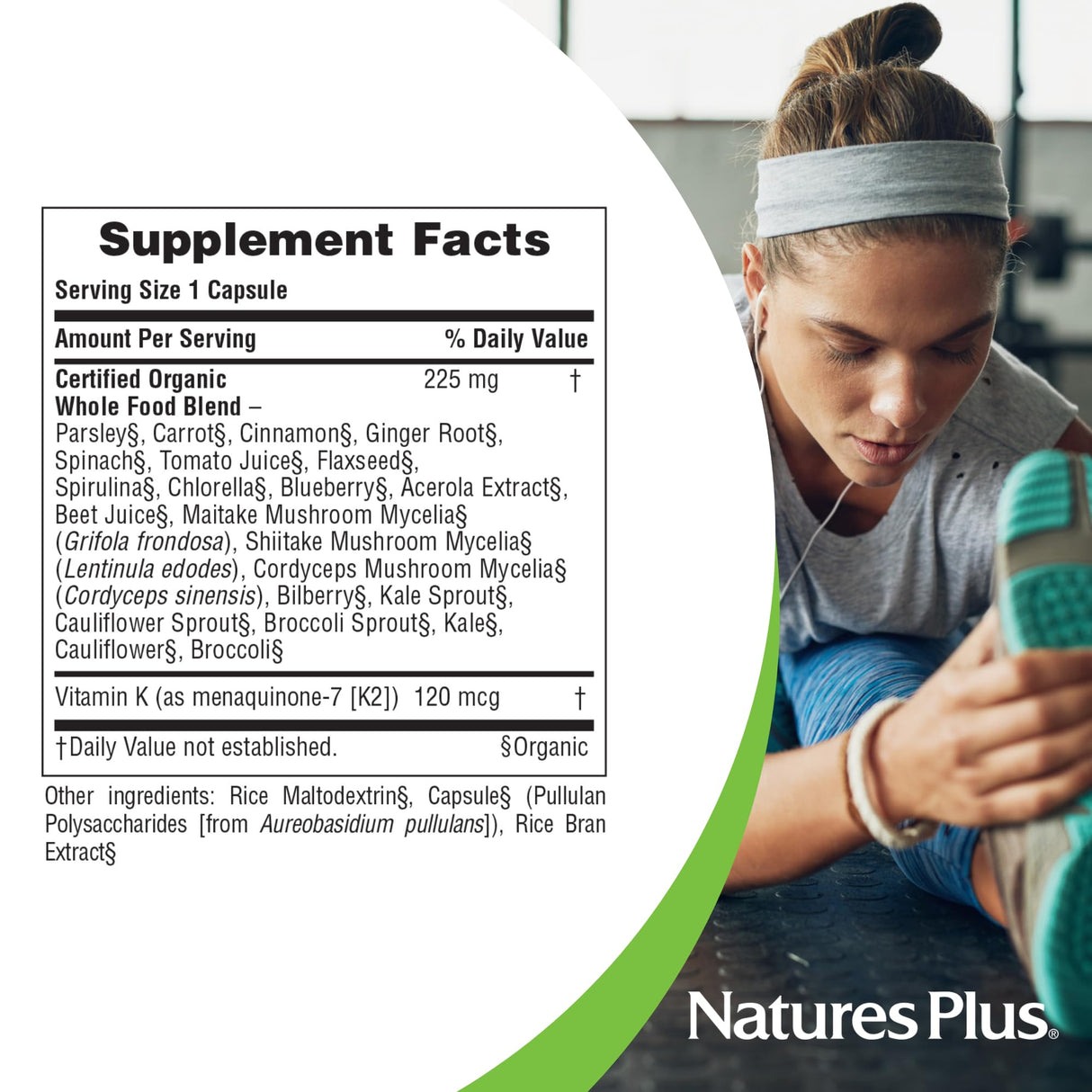 Natures Plus Source of Life Garden Certified Organic Vitamin K2-120 mcg, 60 Vegan Capsules - Bone Health Supplement - with Natural Whole Food Enzymes - Vegetarian, Gluten-Free - 60 Servings