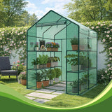 OLIXIS Outdoor Greenhouse, Walk-in Greenhouse with 2 Tier 8 Plant Shelves, Durable PVC Cover, 56"x56"x77" Portable Greenhouses for Outdoor Garden, Patio, Porch, Backyard Green Houses, Green