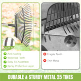 65 Inch 25 Tines Metal Leaf Rake Set with 32 Gal Bags Scoops, 18in Wide