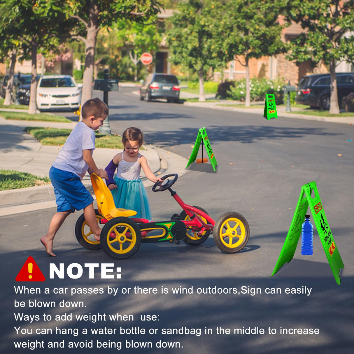 XPCARE 24 Inches Kids Playing Sign for Street, 3PACK Green Children at Play Safety Sign with Reflective Tapes,Caution Slow Down for Street,Kids and Pets at Play Warning Signs
