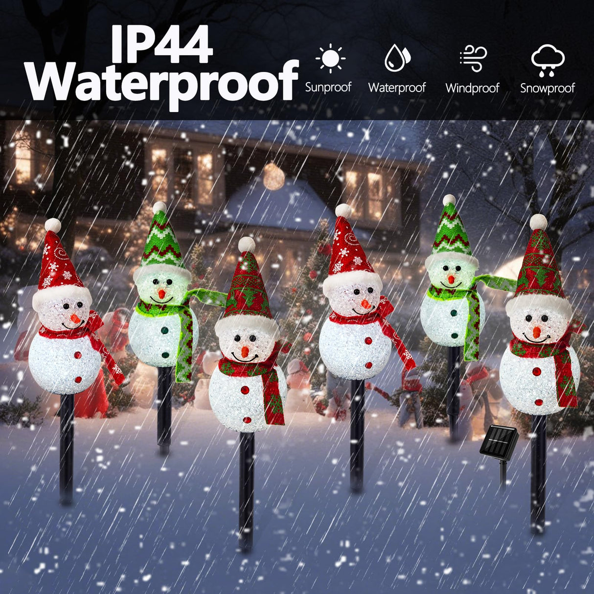 Solar Christmas Pathway Lights Outdoor Decor, Set of 6 Led Snowman Stake Lights, Waterproof Walkway Landscape Light for Winter Yard, Garden, Solar Christmas Decorations