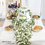 PONKING 8 Pcs x 8.2 ft Flower Garland Artificial Rose Vine Flowers with Green Leaves Hanging Fake Roses Vine for Room Party Home Wedding Birthday Christmas Wall Arch Decor, Spring White Flower