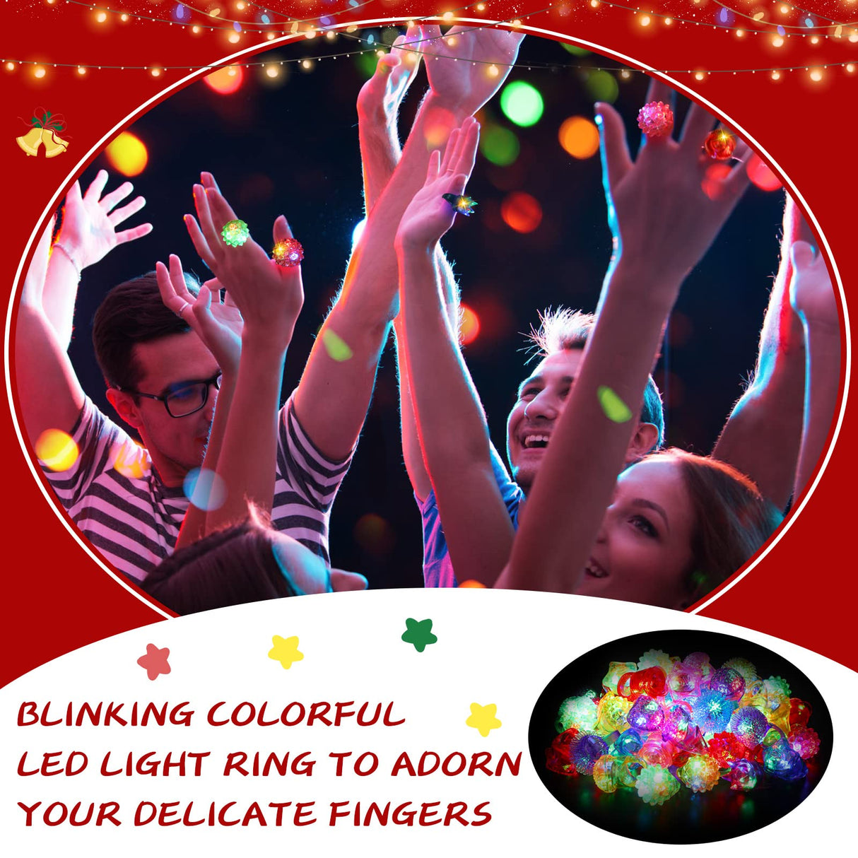 Leyndo 48 Pack LED Light up Rings Halloween Party Favors for Kids, Glow in The Dark Party Supplies Colorful Bumpy Jelly Rubber Finger Light for Halloween Treat Toy Christmas Goodie Bag Stuffers(Mixed)