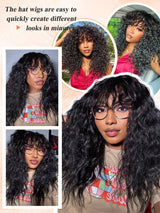 Black Curly Wigs With Bangs for Black Women Human Hair Fix Premium Fiber Long Black Wig for Daily