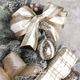 Ribbli Christmas Ribbon Wired Champagne Gold Christmas Tree Ribbon Snowflake Glitter Wired Ribbons for Crafts Gift Wrapping Wreaths Garland Home Decor -2.5 Inchx6 Rolls Total 36Yard