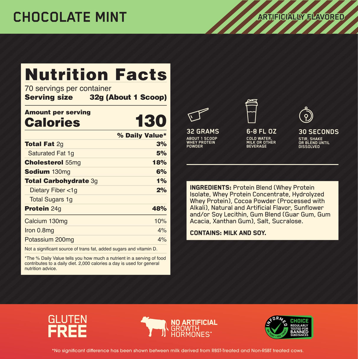 Optimum Nutrition Gold Standard® 100% Whey, Chocolate Mint, 4.94 lb (2.24 kg)