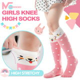 MOGGEI Kids Girls Knee High Socks Long Boot Crazy Silly Fun Gift Tall Funny Cute Animal Christmas Gift for 4 5 6 7 8 9 10 11 12 Year Old Girls Stocking Stuffers Socks 6 Pairs （Animal Pink Purple）
