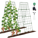 Adjustable A-Frame Trellis for Climbing Plants Outdoor, 48"x32" Cucumber Trellis for Raised Bed, Metal Garden Trellis with Grid Design, Tomato, Grape, Bean, Pea, Squash, Vegetable Trellis (Green)