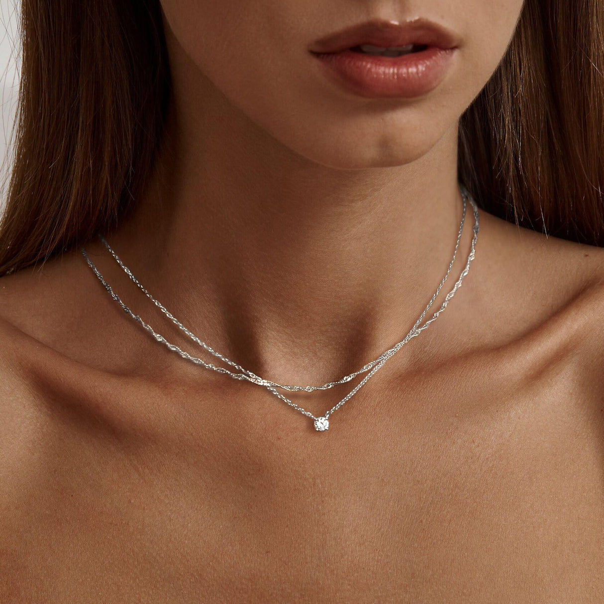 Tewiky Layered Sterling Silver Necklace for Women, Dainty Cubic Zirconia Pendant Necklace Simple Chain Choker Necklaces Jewelry Fashion Set Gifts
