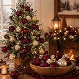 Lunmon 64 Pcs Burgundy and Gold Christmas Ball Ornament 1.57/1.97/2.36 Inch
