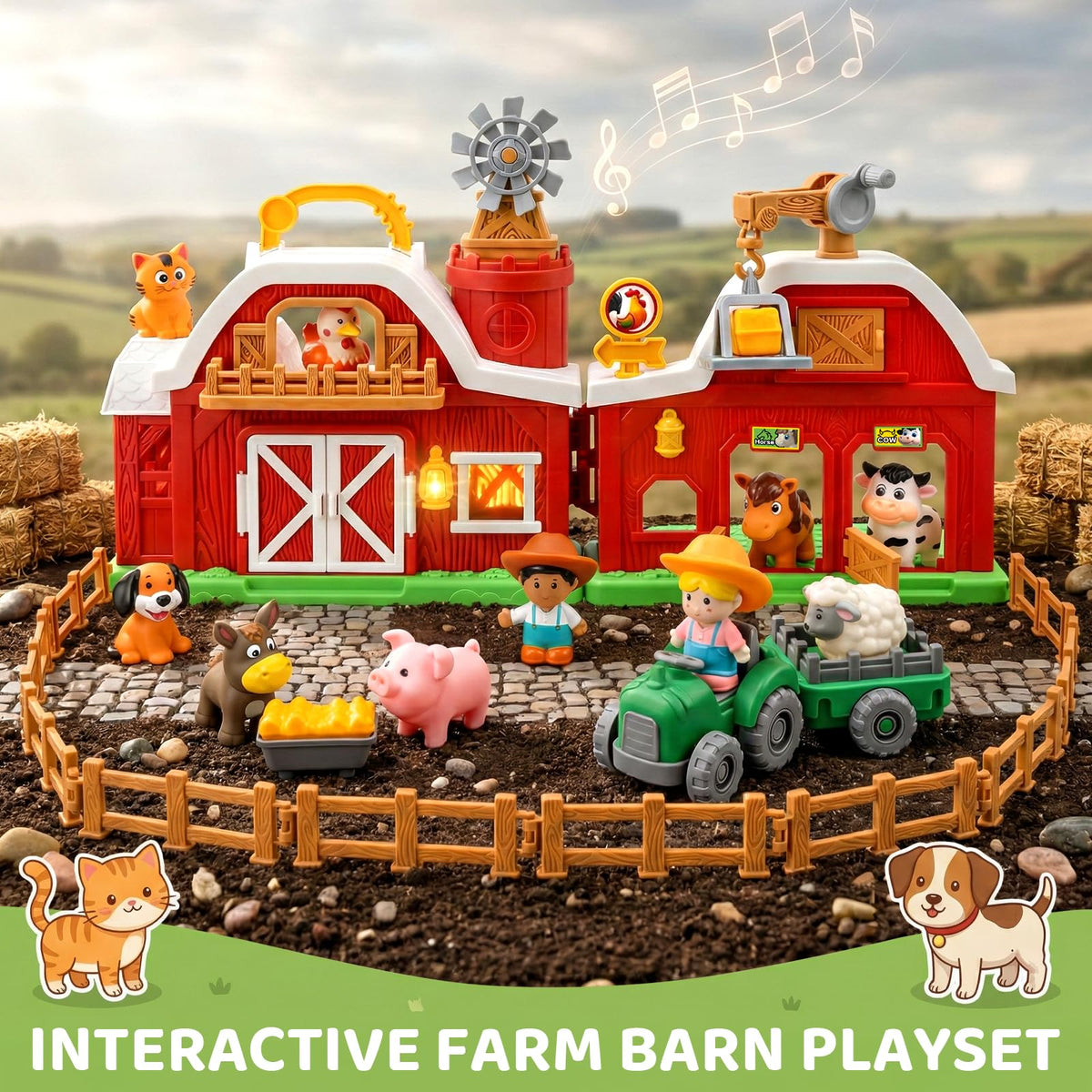 30-Piece Upgraded Farm Animal Big Barn Playset Gifts for Toddlers Christmas