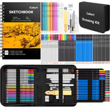 Caliart 176PCS Art Supplies Sketching Kit with 100 Sheets 3-Color Sketch Book, Graphite Colored Charcoal Watercolor & Metallic Pencils, Drawing Set Christmas Gifts for Adults Teens Girls Boys Kids