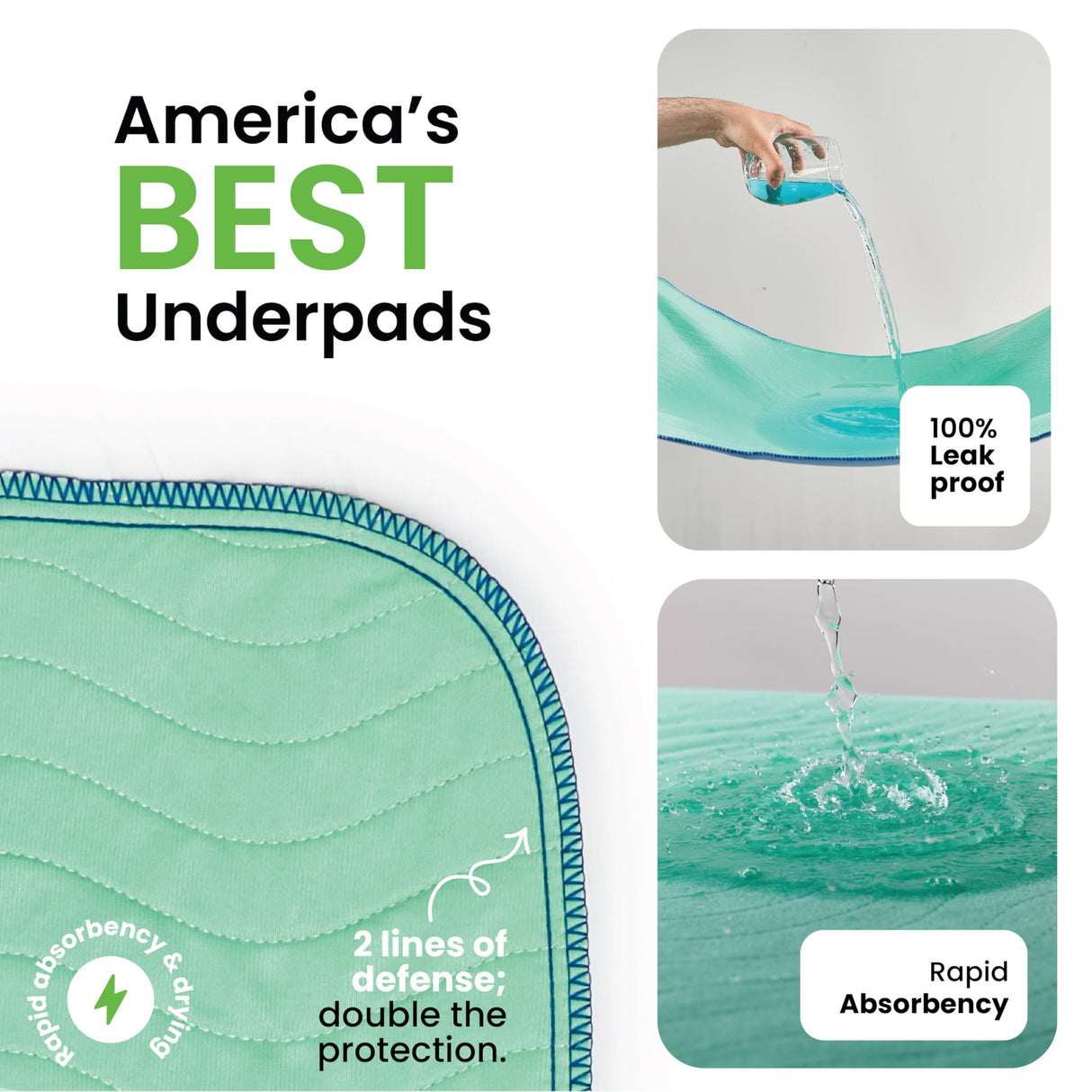 IMPROVIA® Washable Underpads, 34" x 52" (Pack of 4) - Heavy Absorbency Reusable Incontinence Pads for Kids, Adults, Elderly, and Pets - Waterproof Protective Pad for Bed, Couch, Sofa, Furniture, Floor