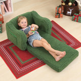 MOMCAYWEX Kids Chairs for Toddler, 2-in-1 Toddler Soft Sherpa Couch Fold Out, Convertible Sofa to Lounger for Girls and Boys, Christmas Decor, Green