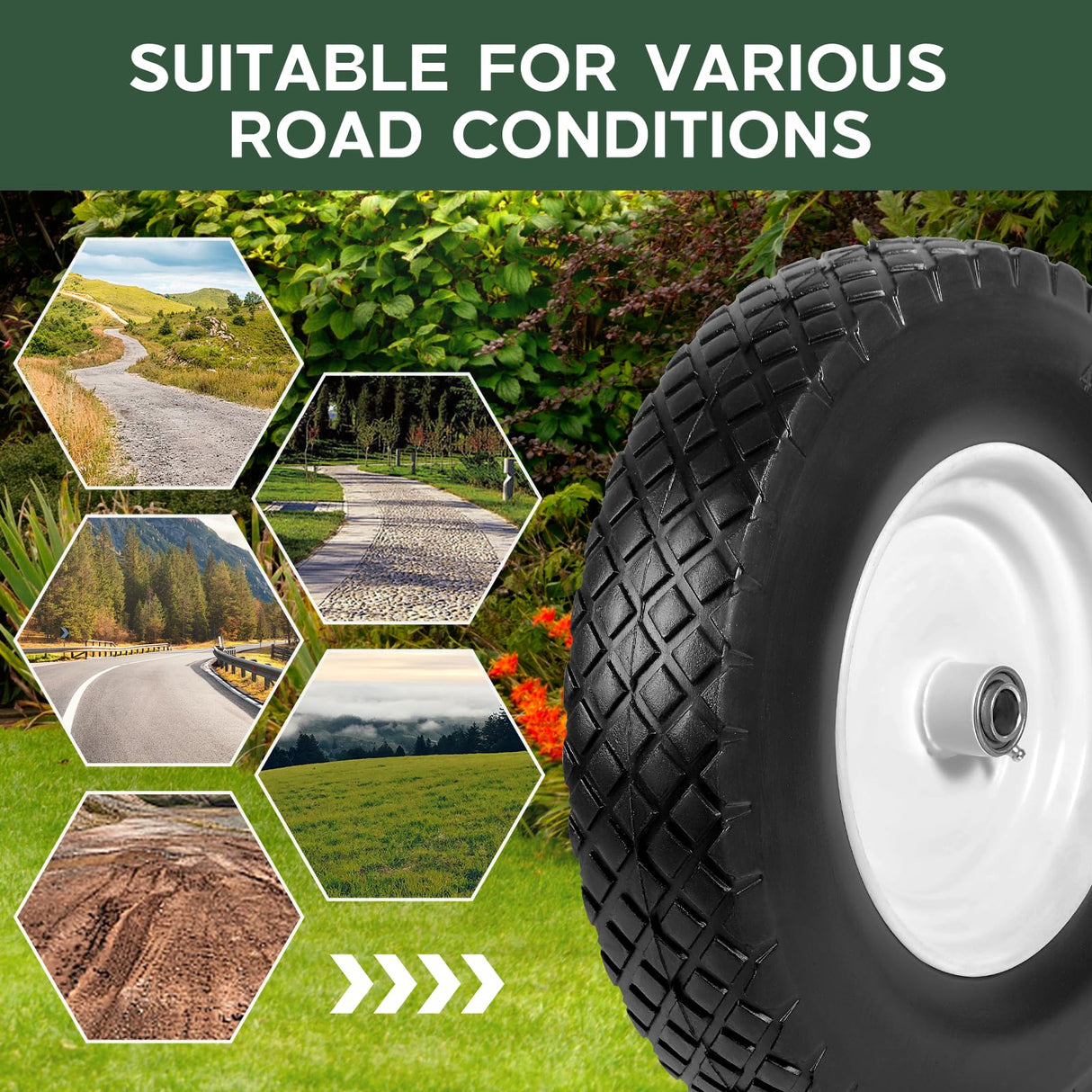 Taifa 2 PCS 16 Inch Rubber Solid Flat Free Tires and Wheels 4.80/4.00-8 with 3/4'' Axle Bore Hole, Air Less Wheel for Wheelbarrow/Wagon/Hand Truck/Trolley/Garden Cart etc.