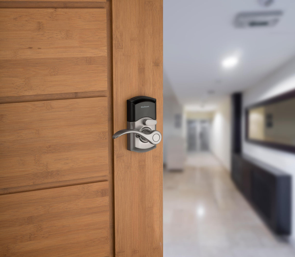 Kwikset SmartCode 955 Pembroke Light Commercial 10-Button Keypad Electronic Lever, Convenient Keyless Entry, 3-Year Battery Life and High Traffic Durability in Satin Nickel