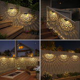 EKQ 6 Pack Solar Fence Lights Outdoor Wall Lights Black Plastic Solar Powered Deck Step Stair Lights Mandala Theme Waterproof Fence Solar Light for Garden Post Patio Backyard Yard Decor
