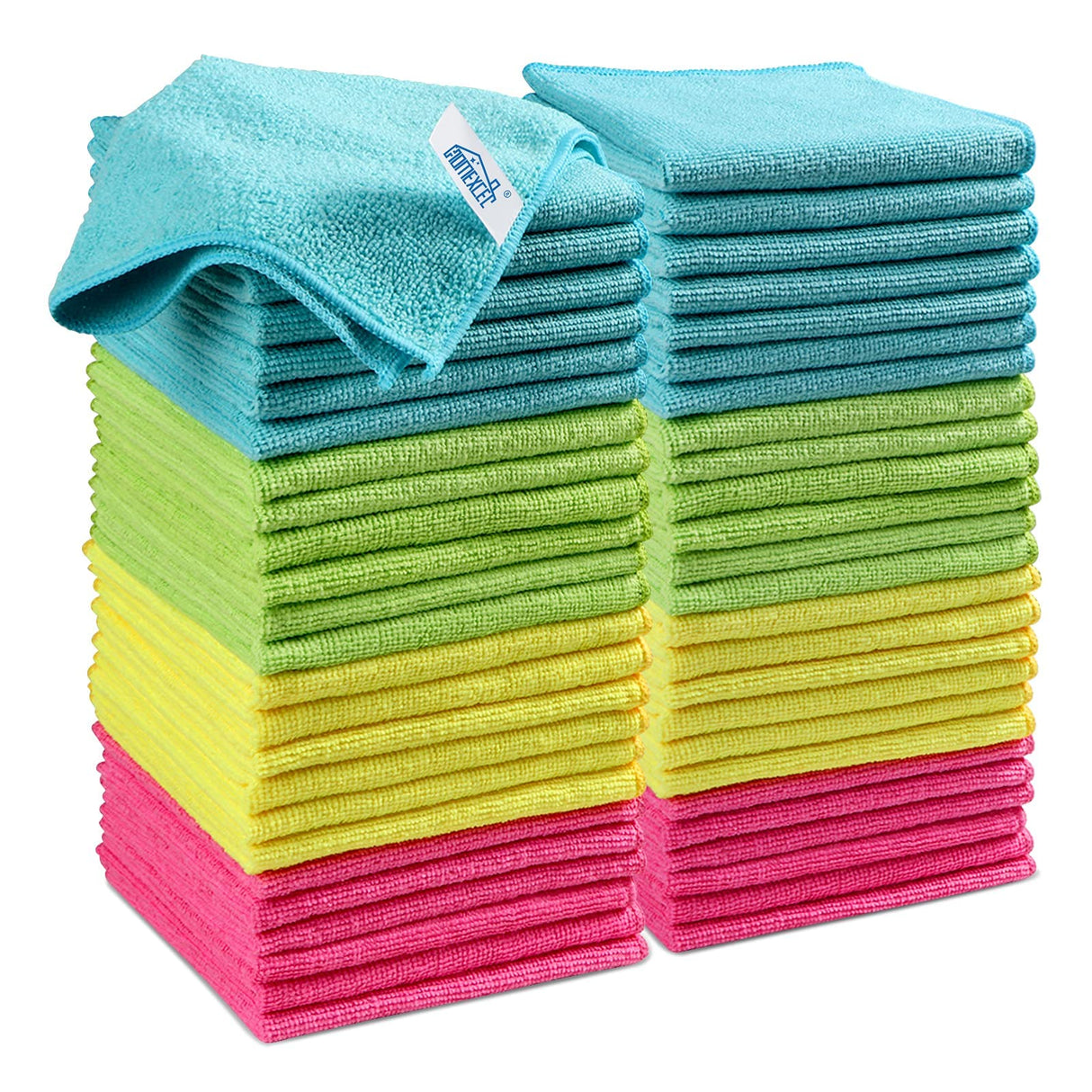 HOMEXCEL Microfiber Cleaning Cloth, 50 Pack Cleaning Rags, Cleaning Towels with 4 Color Assorted, 11.5"X11.5"(Green/Blue/Yellow/Pink)