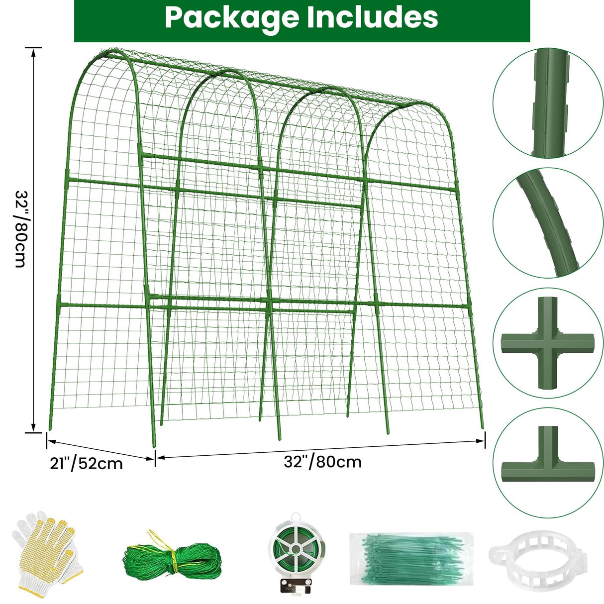 Cucumber Trellis for Raised Bed 48" L x 48" H U-Shape Garden Trellis for Climbing Plants Outdoor, Metal Arch Trellis for Vegetables, Plant Support for Tomato Pea Zucchini Grape Flowers