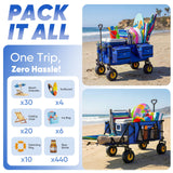 Sekey Heavy Duty Beach Wagon with 9" Big Sand-Proof Wheels, 300L Oversized Foldable Beach Cart with Cooler| Adjustable Handle & Balloon Tires for Sand, Camping,Vacation