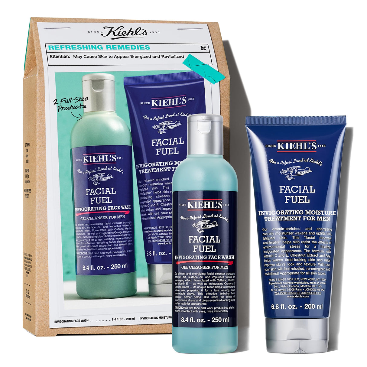 Kiehl's Essentials Men's Skincare Gift Set - $75 Value Routine Including Facial Fuel Cleanser and Moisturizer - Awaken & Hydrate Skin