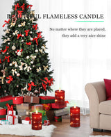 Fanzir Red flameless Candles with Remote Control Timer Battery Operated LED Pillar Candles 4‘’ 5‘’ 6‘’ Fake Candles with String Lights Set of 3 for Christmas or Special Festivals Decorations