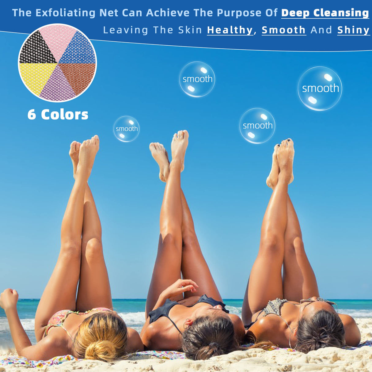 BHYTAKI 6 Pieces African Net Sponge African Exfoliating Net Long African Bath Sponge Washcloth Shower Net African Body Scrubber Net for Skin Smoother Daily Use(Pink,Yellow,Purple,Black,Blue,Brown)