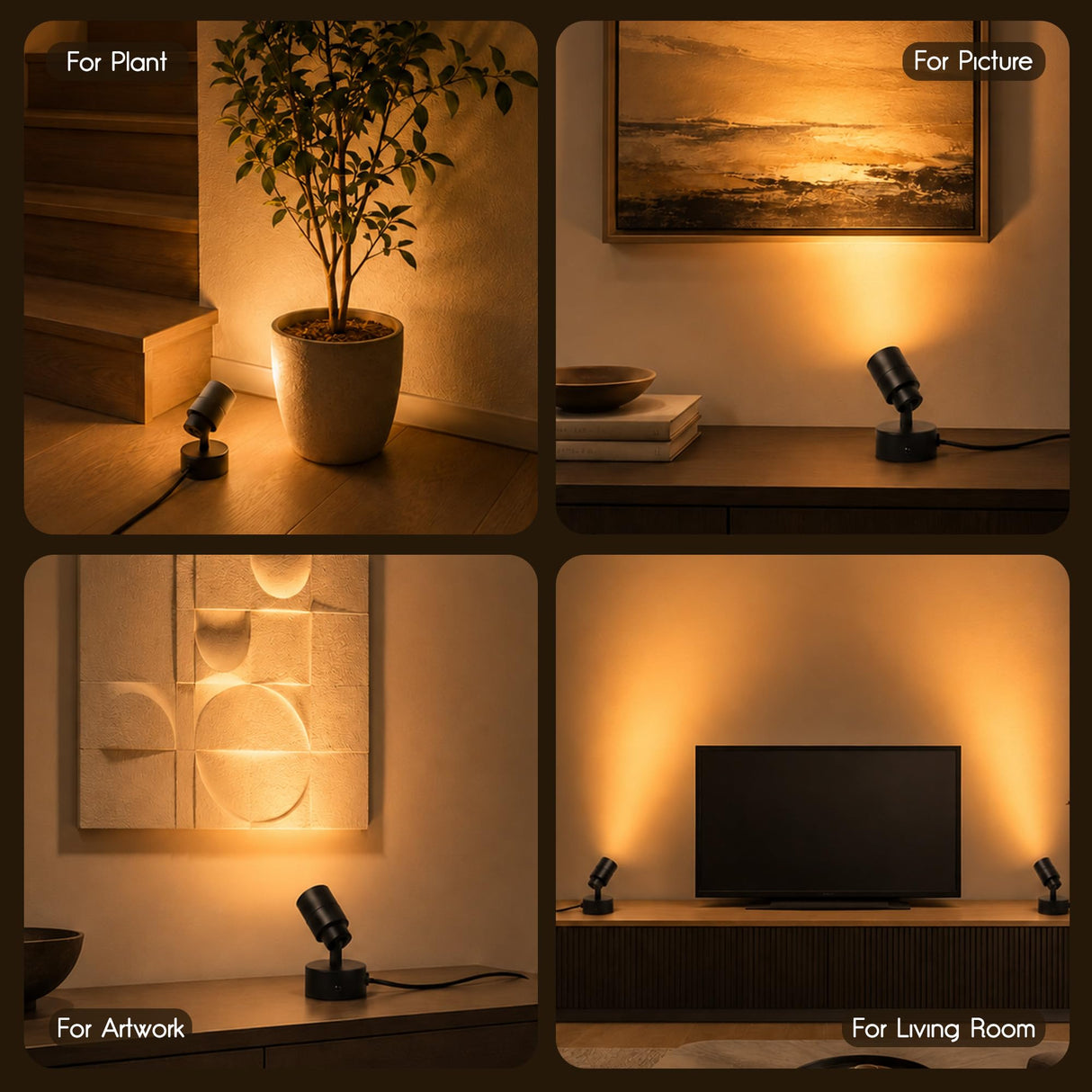 LED Spotlights Indoor, 5W Plants Uplighting with Remote Control Dimmable & Timer, Uplights Indoor Floor Spot Lights for Painting, Picture, Artwork, Accent Stick on Wall Light with 5.9 FT Plug Cord