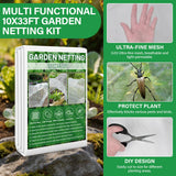 Sunwinx Garden Mesh Netting Kit for Raised Beds, 10x33FT Ultra Fine Mesh Netting&6 Sets 8FT Fiberglass Garden Hoops, Insect Netting Row Cover, Pest Barrier Protection for Vegetable Fruits Flowers